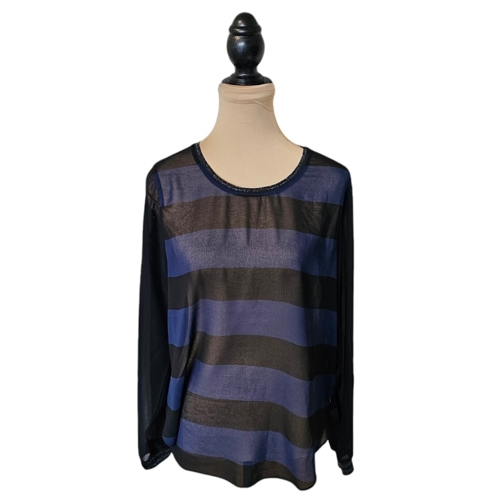 Scotch and Soda Black and Blue Striped Long Sleeve Top Sz 2 M